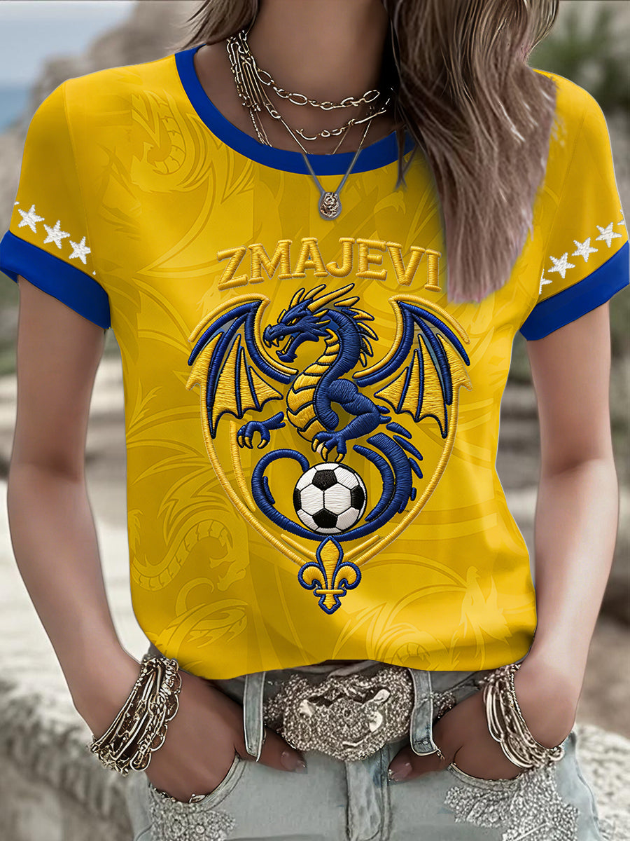 T-shirt impressa do amor do futebol das mulheres Bósnia ZMAJEVI