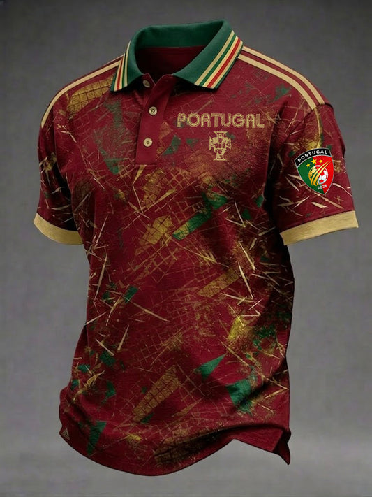 Camisa estampada de futebol português para homens