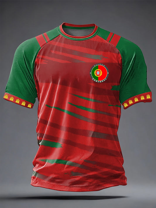 Camiseta casual masculina de manga curta com estampa de futebol português