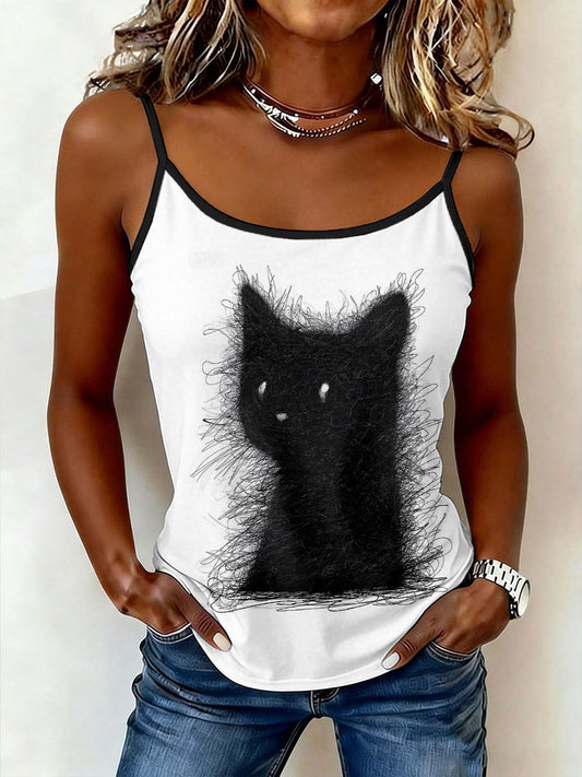 Mulheres de gato arte camisola tops