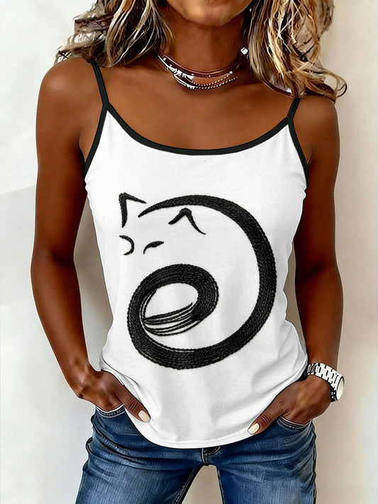 Gato simples das mulheres imprimir Camisola Tops