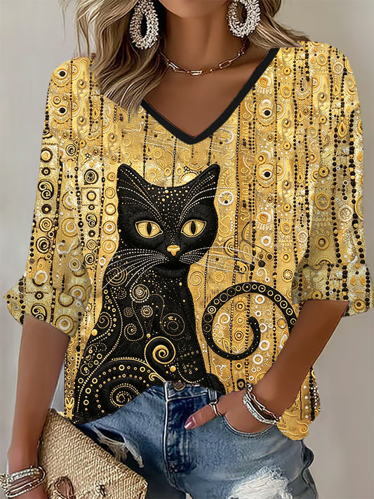 Glitter Black Cat Art Waffle T-shirt das mulheres