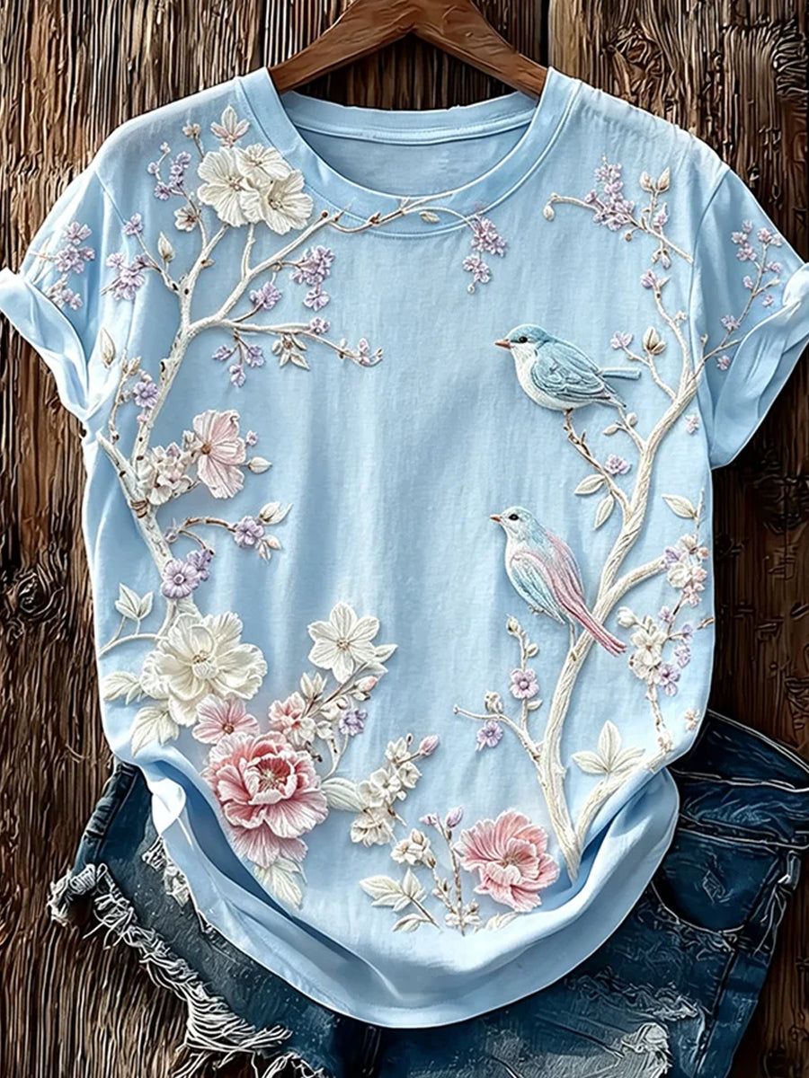 Camiseta Casual com Estampa Artística de Animais Vintage para Mulheres
