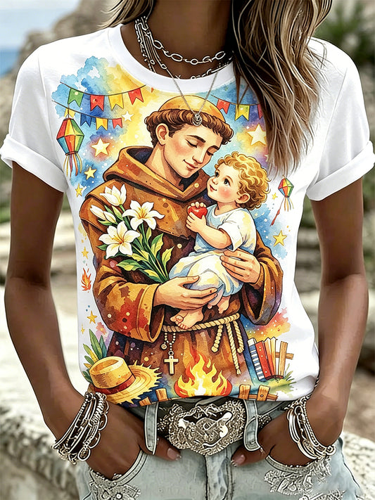 Ladies' Saints' Day Elemento Imprimir Casual T-Shirt