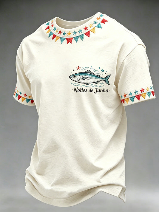 Camiseta casual com estampa de elementos do Dia dos Santos para homens