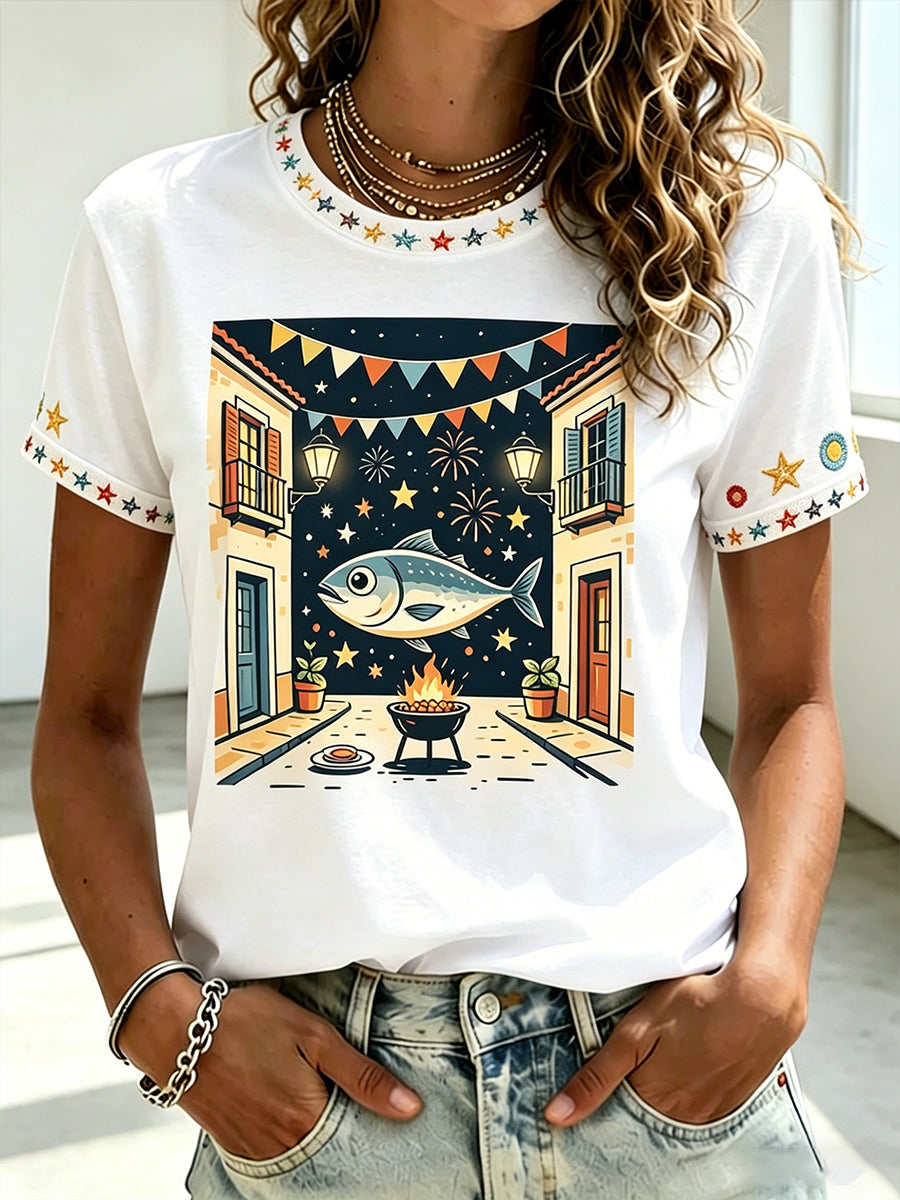 Ladies' Saints' Day Elemento Imprimir Casual T-Shirt