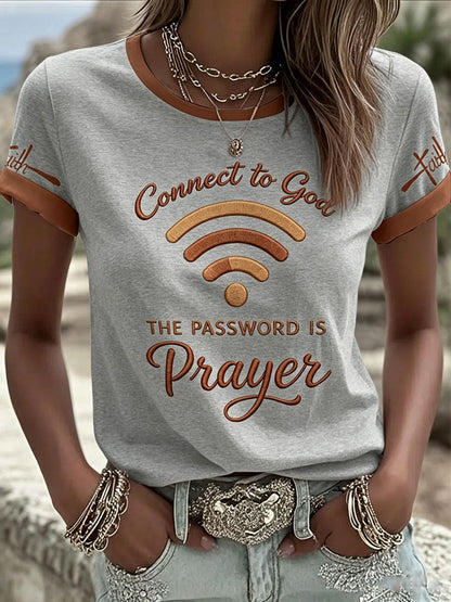 Mulheres “Conecte-se a Deus, a senha é oração” Imprimir camiseta casual