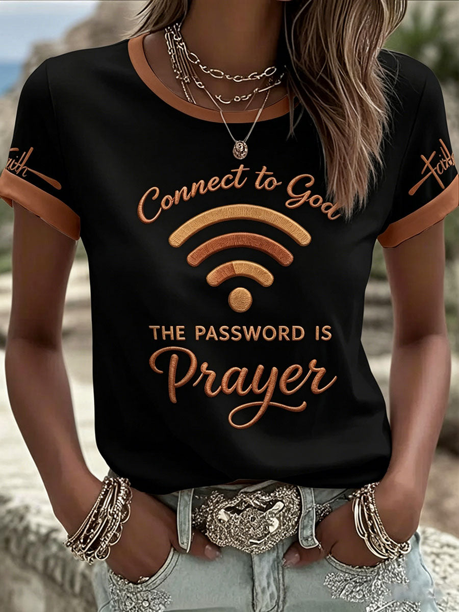 Mulheres “Conecte-se a Deus, a senha é oração” Imprimir camiseta casual