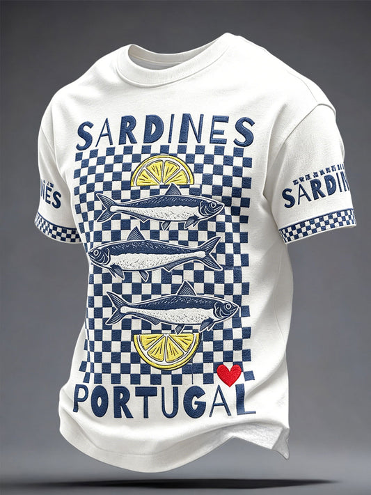 T-shirt masculina com estampa artística de sardinha dos Santos Populares