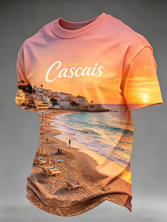 Camiseta Casual Masculina Com Estampa De Padrão De Estilo Resort De Praia