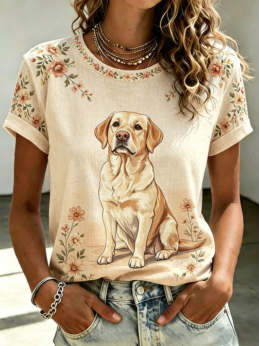 Camiseta Casual das mulheres com estampa animal e floral