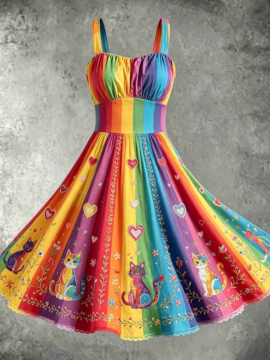 Arco-íris Floral Art impresso vestido das mulheres