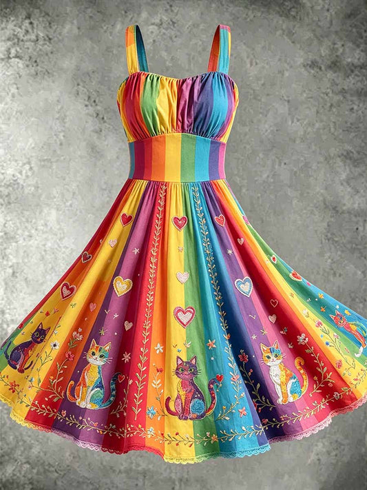 Arco-íris Floral Art impresso vestido das mulheres