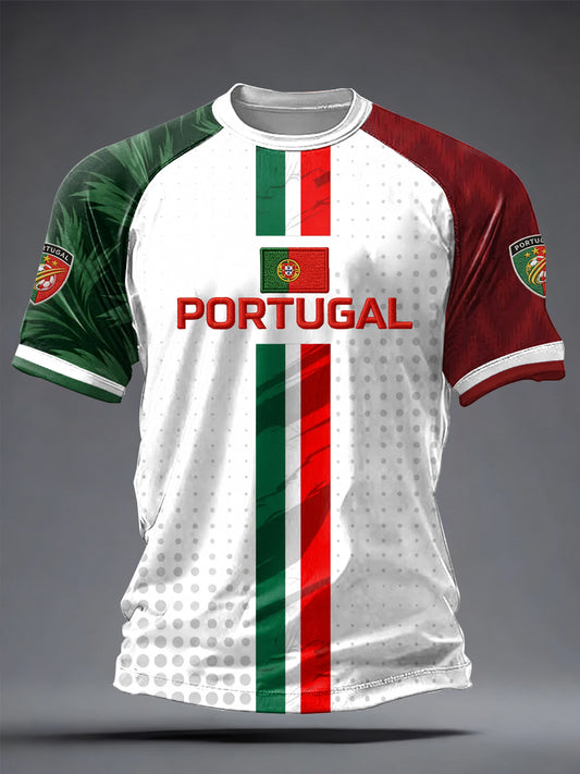 Camiseta casual masculina de manga curta com estampa de futebol português