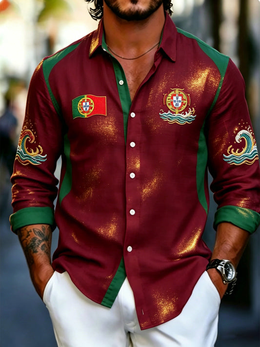 Camisa Manga Longa Masculina com Estampa de Futebol Artístico Portugal