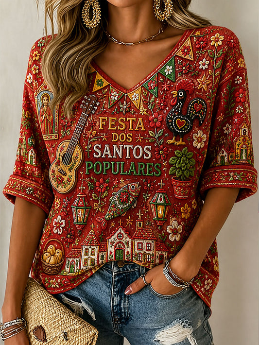 Women's Santos Populares Art Impresso T-shirt
