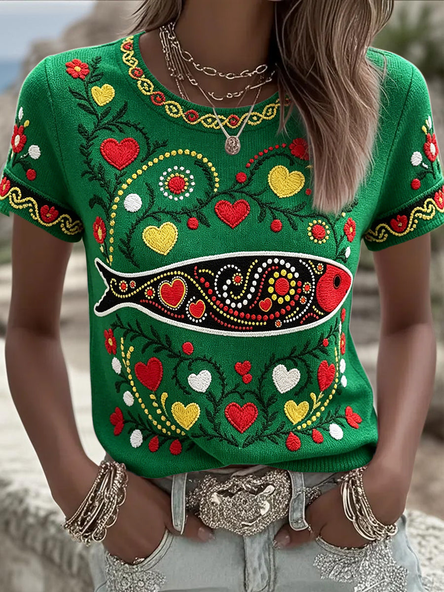 T-shirt feminina com estampa artística dos Santos Populares