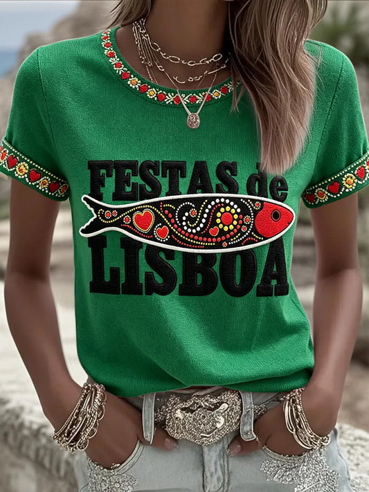 T-shirt feminina com estampa artística dos Santos Populares
