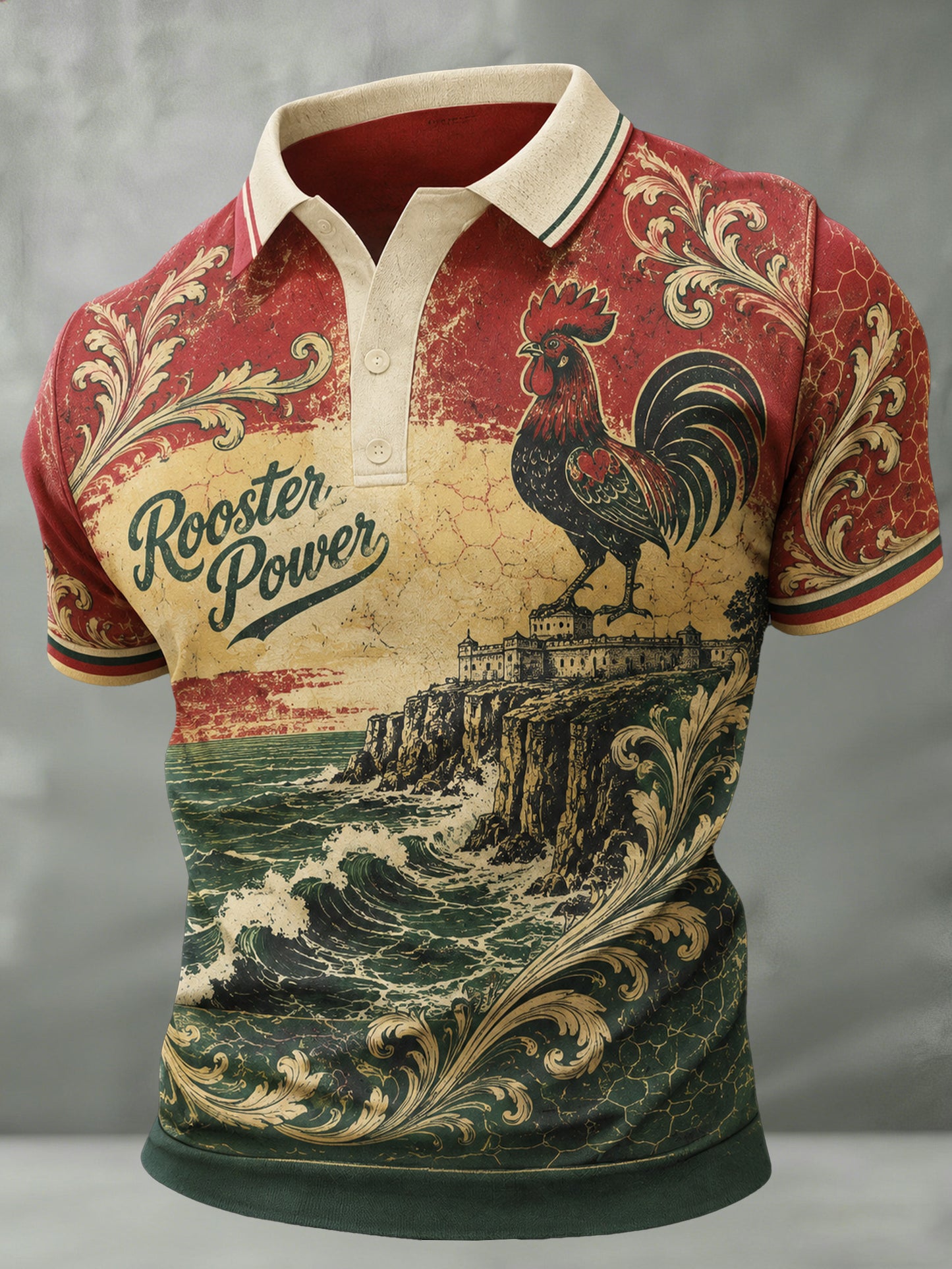 Camisa polo de manga curta com estampa artística para fãs de futebol de Portugal – masculina