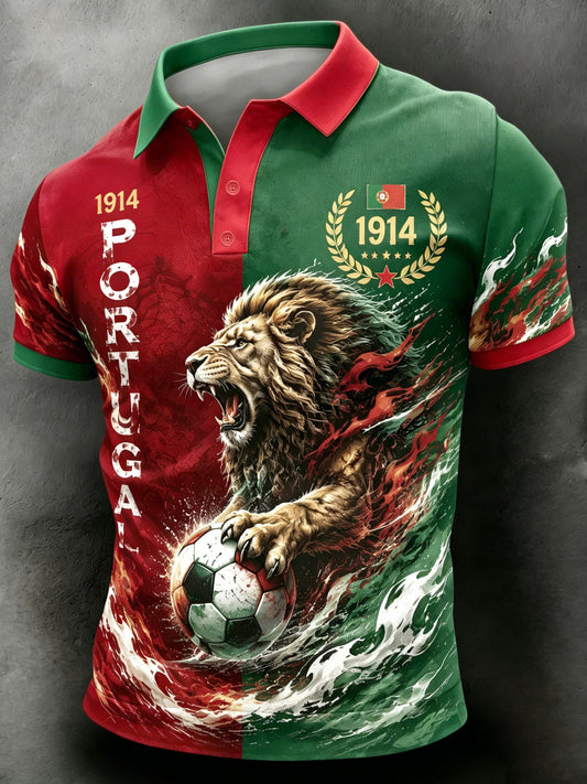 Polo com Estampa de Arte para Fãs de Futebol de Portugal – Masculino