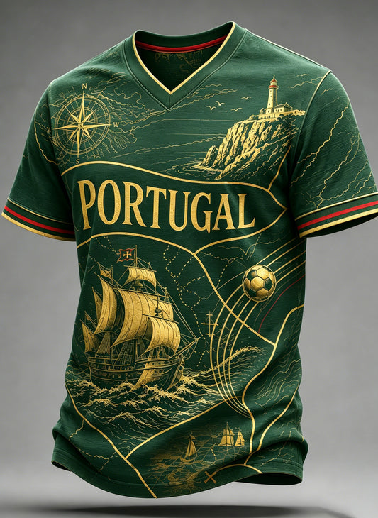 Camiseta com estampa artística de torcida para jogos de futebol da seleção portuguesa masculina