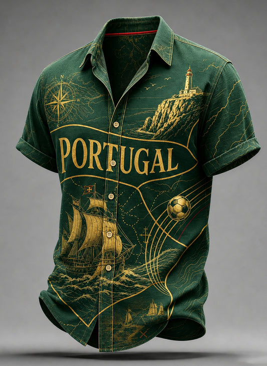 Masculino Portugal Futebol Jogo Cheering Camisa de manga curta impressão artística