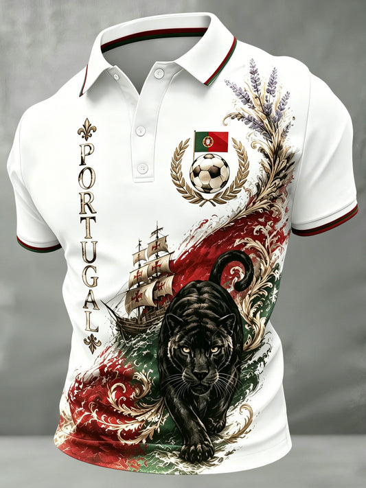 Polo com Estampa de Arte para Fãs de Futebol de Portugal – Masculino