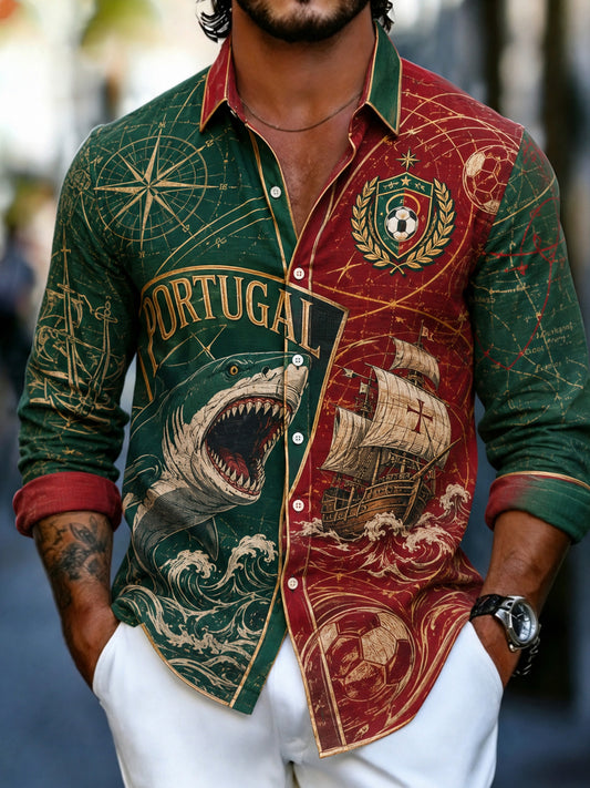 Camisa de Manga Comprida com Estampa Artística para Fãs de Futebol de Portugal – Masculina
