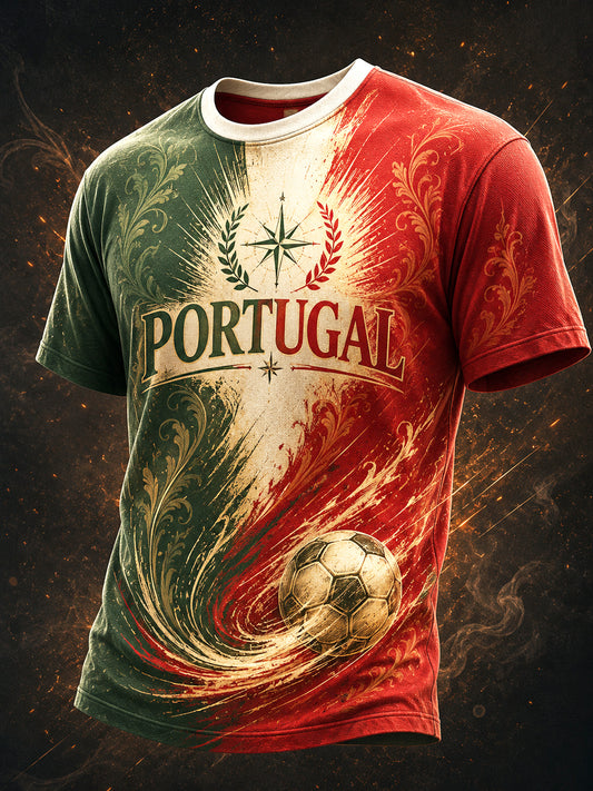 Camiseta com estampa de arte para fãs de futebol de Portugal, masculina