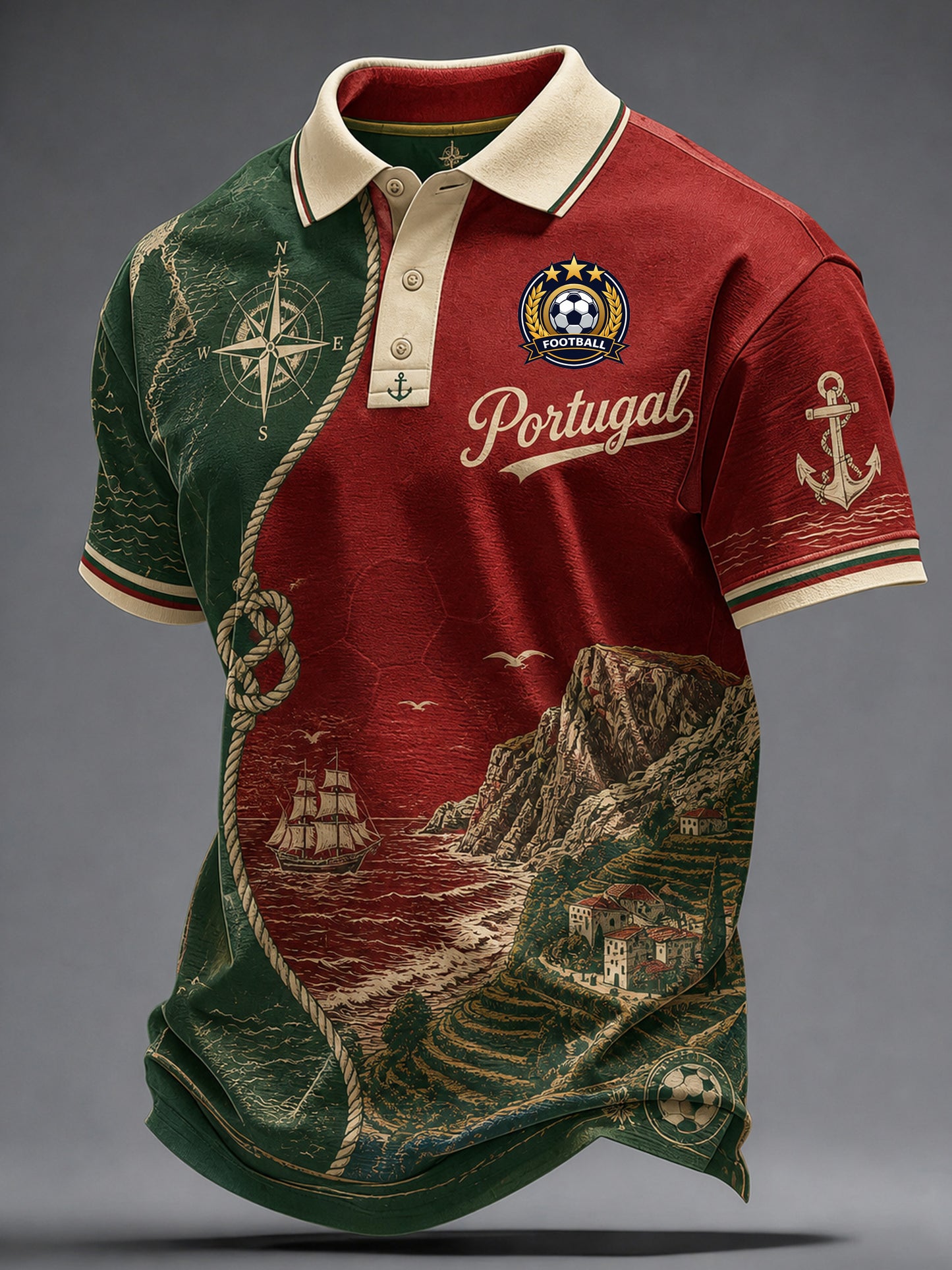 Portugal Homens Fã de Futebol Art Print Polo de manga curta