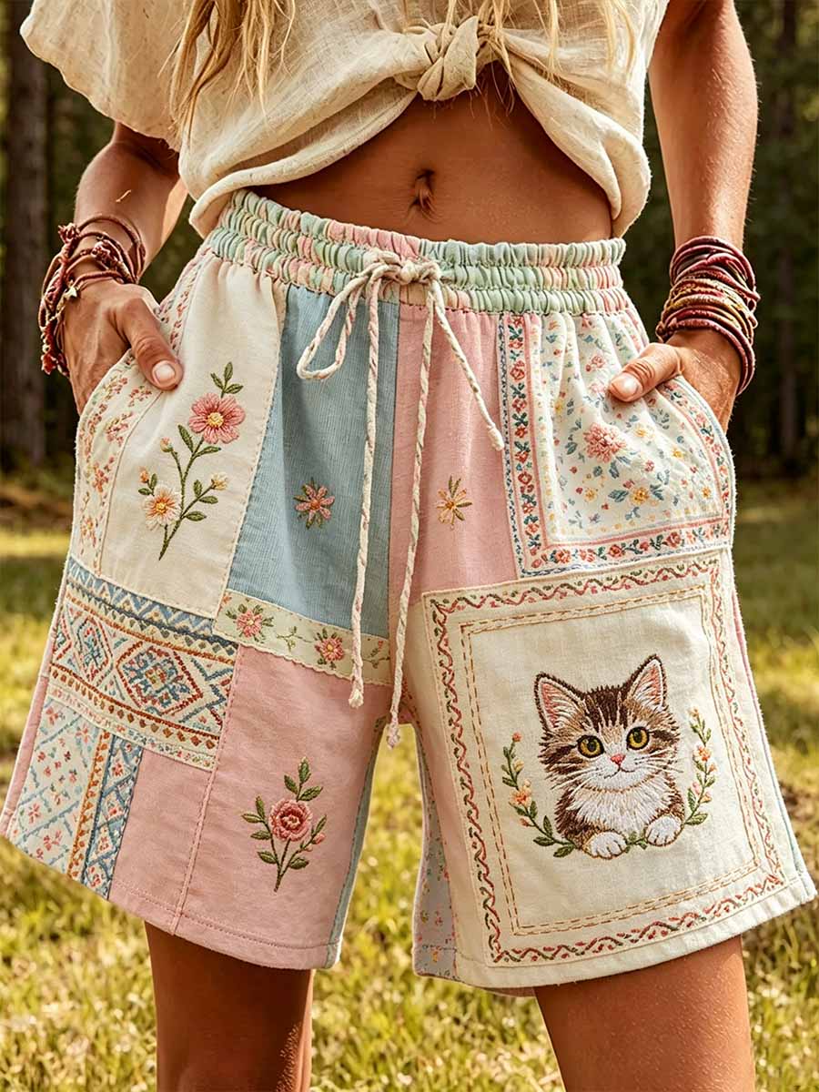 Padrão de gato moda feminina impresso calças casuais