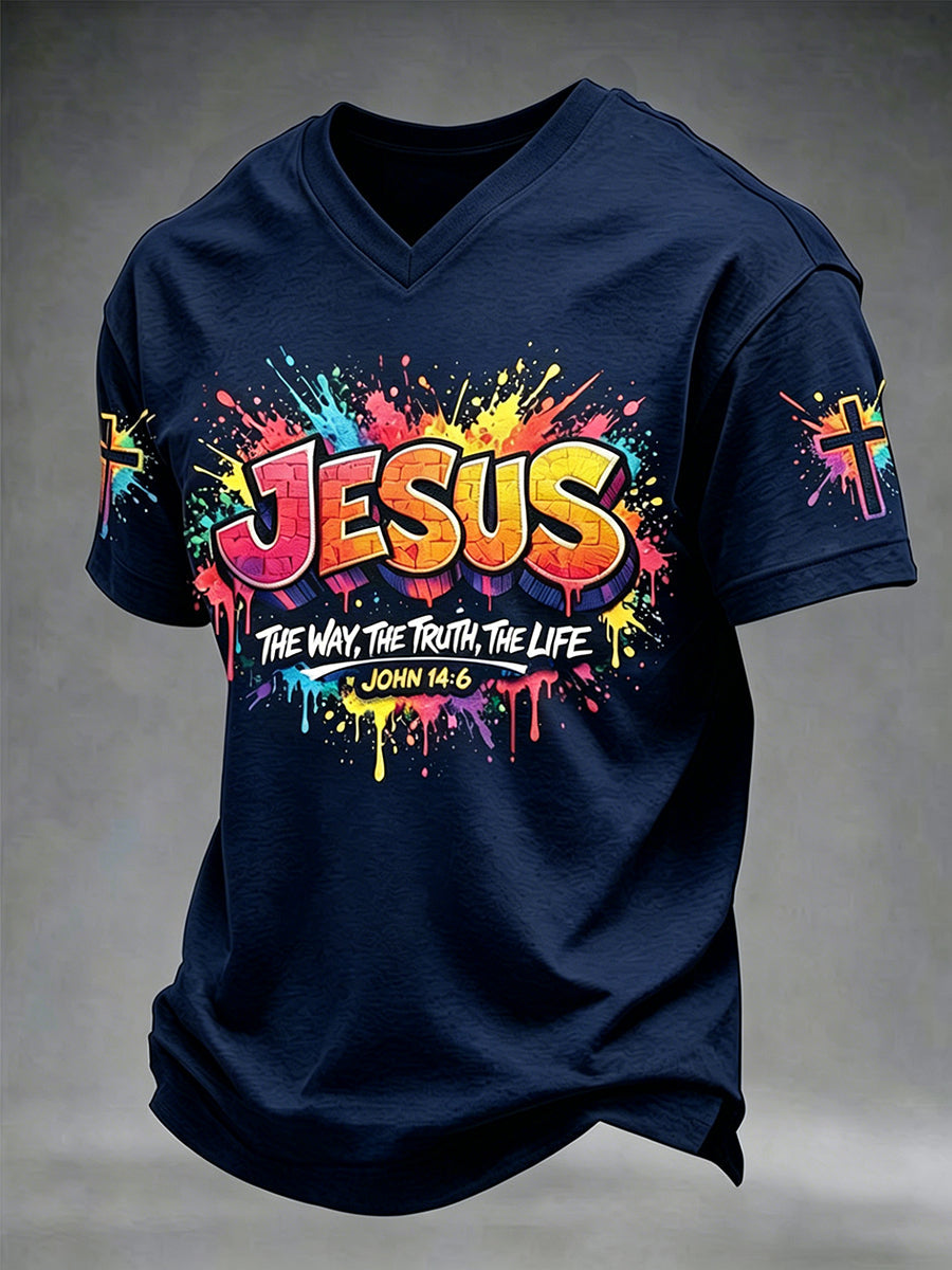 Christian Jesus Cruz dos homens de manga curta V-neck t-shirt
