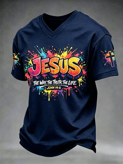 Christian Jesus Cruz dos homens de manga curta V-neck t-shirt