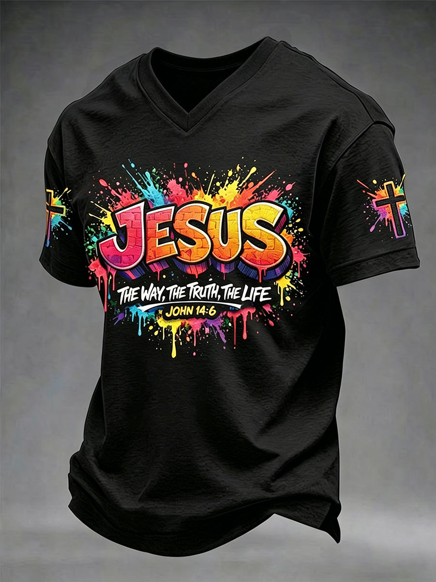 Christian Jesus Cruz dos homens de manga curta V-neck t-shirt