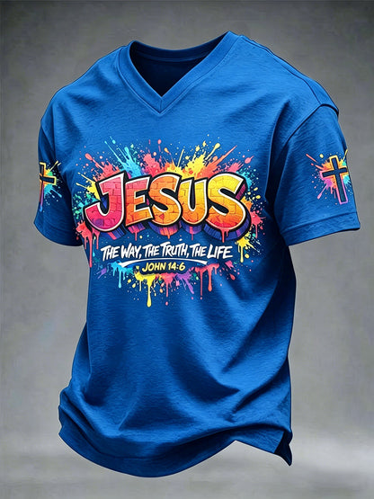 Christian Jesus Cruz dos homens de manga curta V-neck t-shirt
