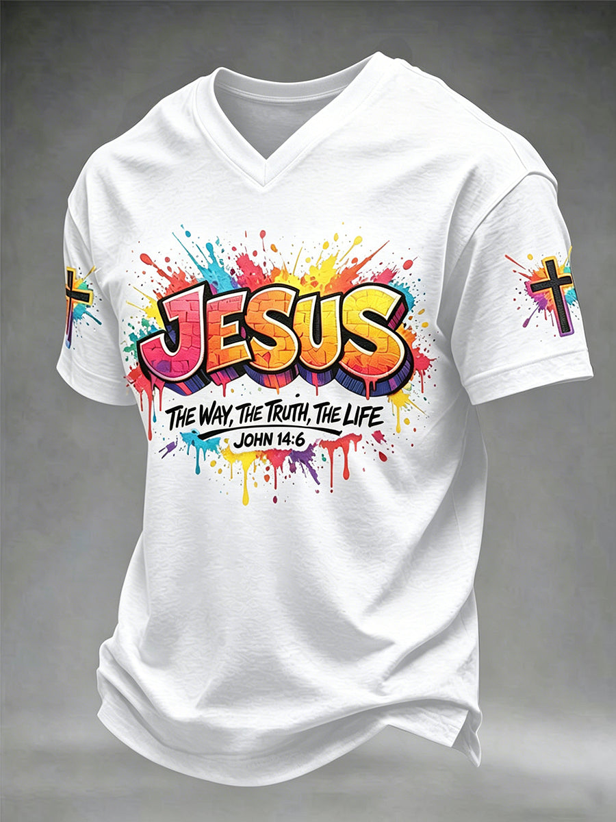 Christian Jesus Cruz dos homens de manga curta V-neck t-shirt