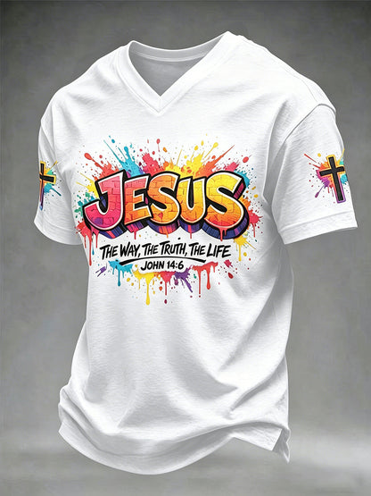 Christian Jesus Cruz dos homens de manga curta V-neck t-shirt