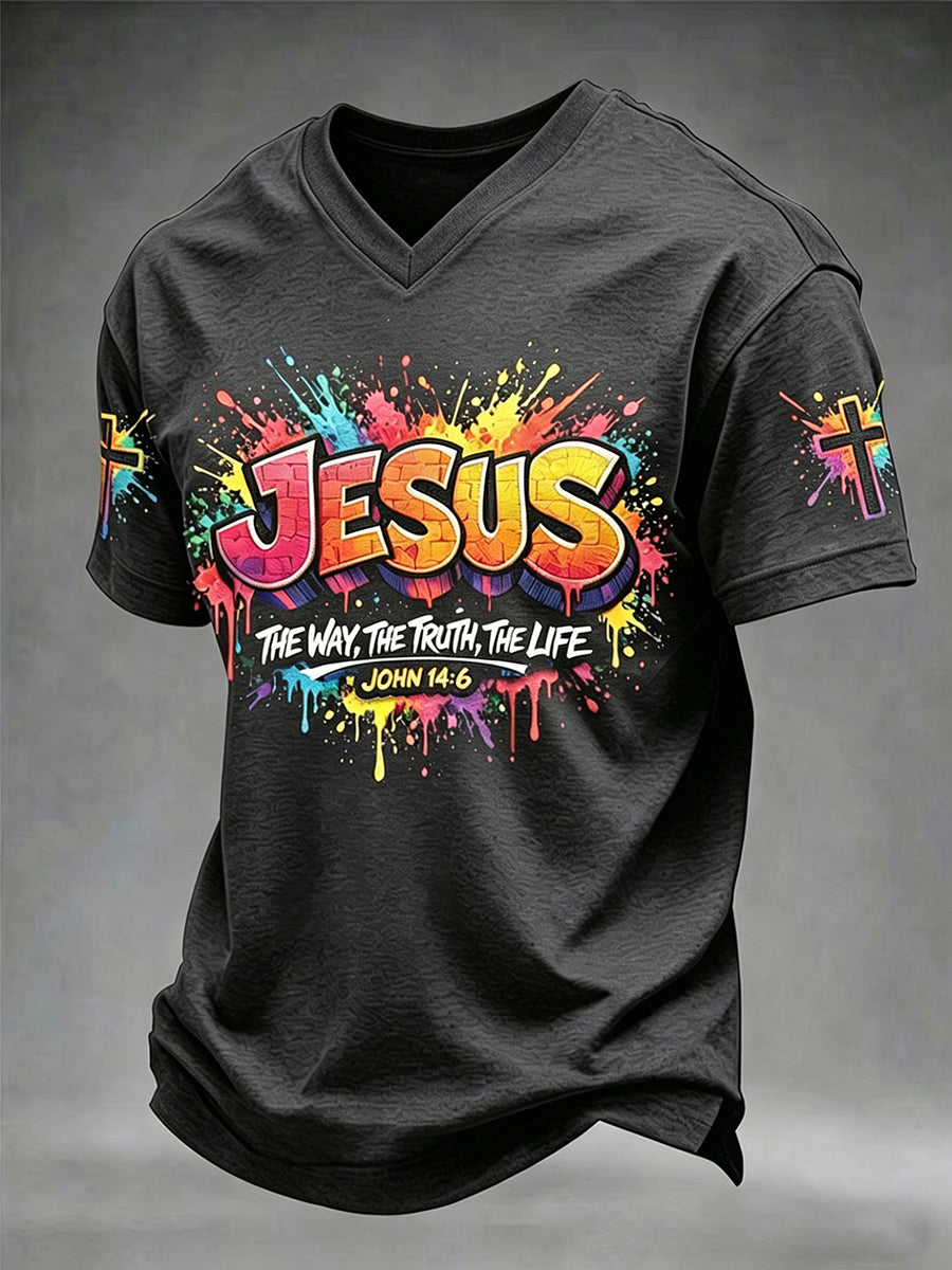 Christian Jesus Cruz dos homens de manga curta V-neck t-shirt