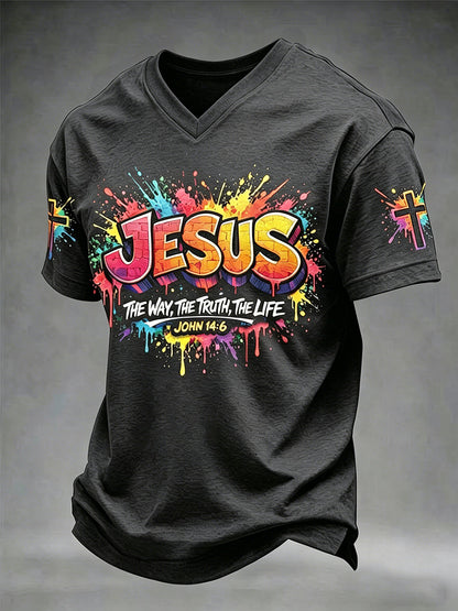 Christian Jesus Cruz dos homens de manga curta V-neck t-shirt