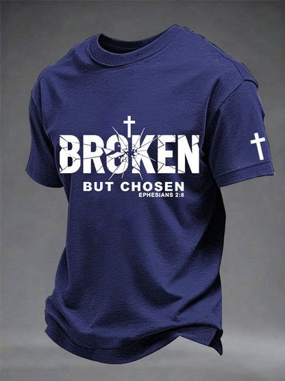 Camiseta masculina com estampa de cruz cristã quebrada, mas escolhida