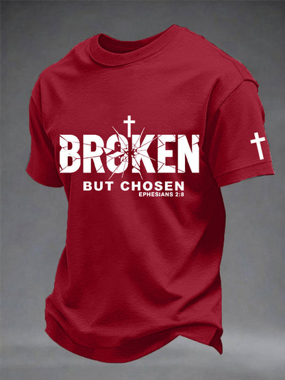 Camiseta masculina com estampa de cruz cristã quebrada, mas escolhida