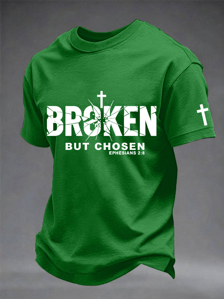 Camiseta masculina com estampa de cruz cristã quebrada, mas escolhida