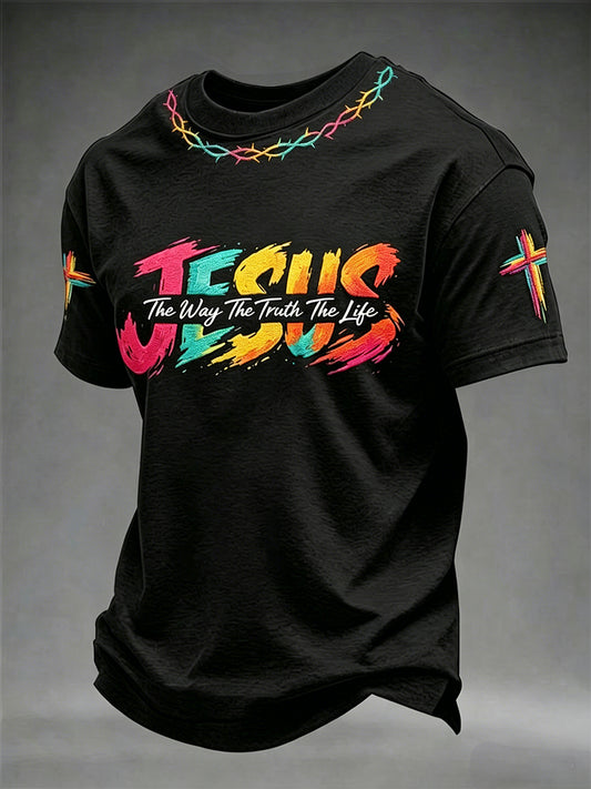 Cristão Jesus Cruz dos homens camiseta de manga curta