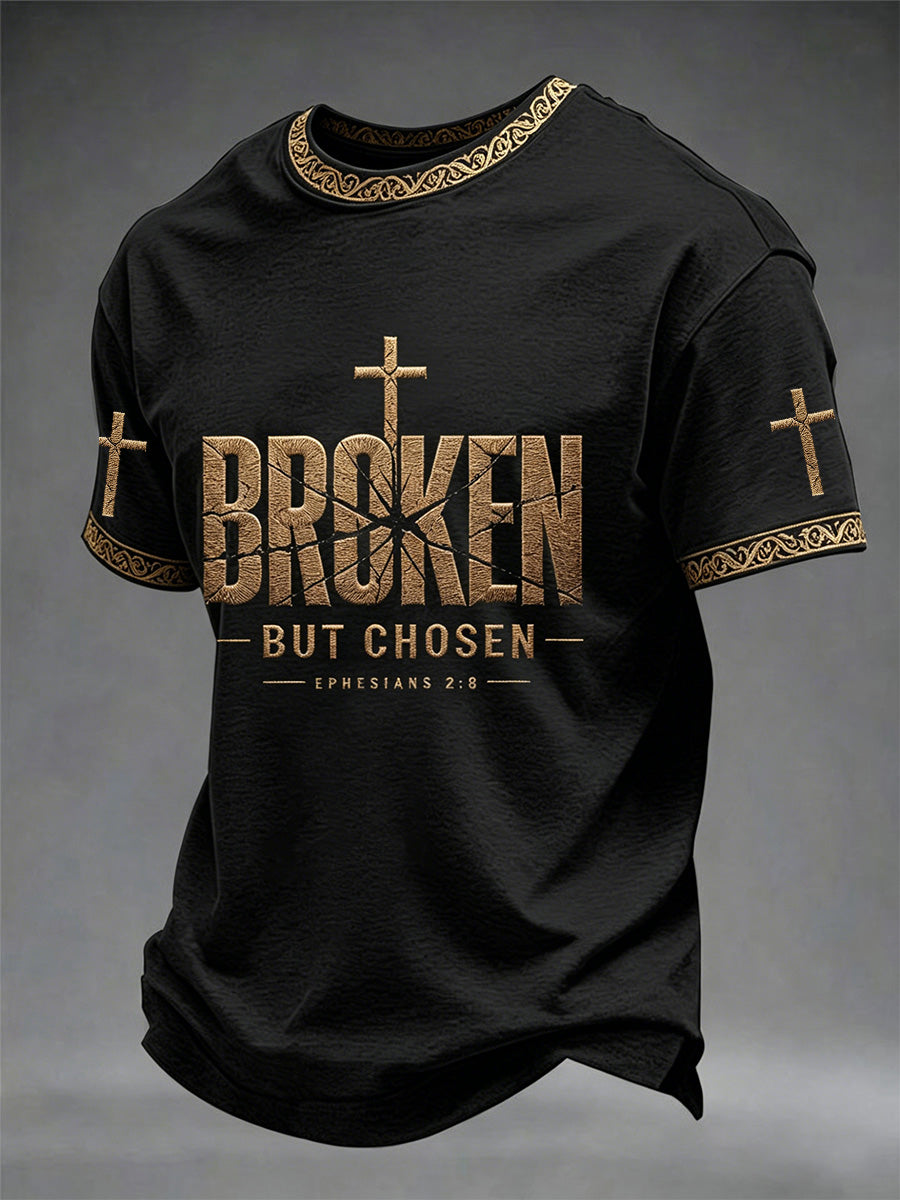 Cruz cristã masculina quebrada, mas escolhida Print Tee