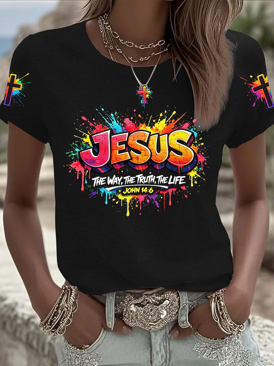 Mulheres Christian Jesus Cross T-shirt de manga curta