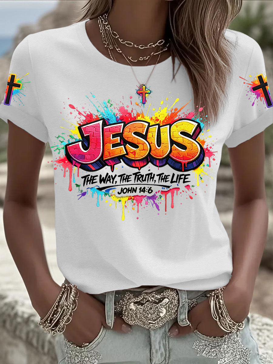 Mulheres Christian Jesus Cross T-shirt de manga curta