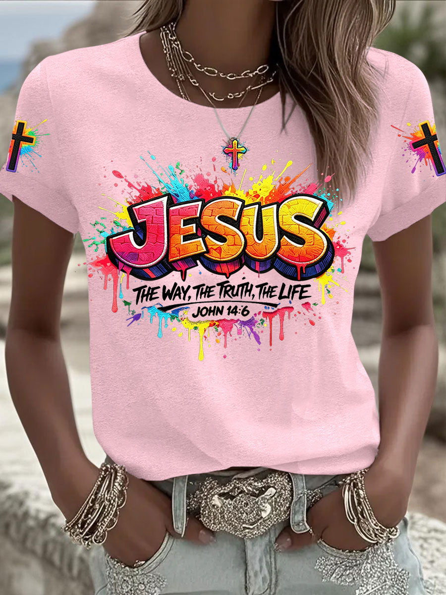 Mulheres Christian Jesus Cross T-shirt de manga curta