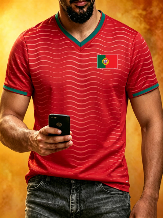 Camiseta com estampa artística de torcida para jogos de futebol da seleção portuguesa masculina