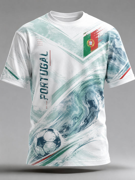 Camiseta com estampa artística de torcida para jogos de futebol da seleção portuguesa masculina