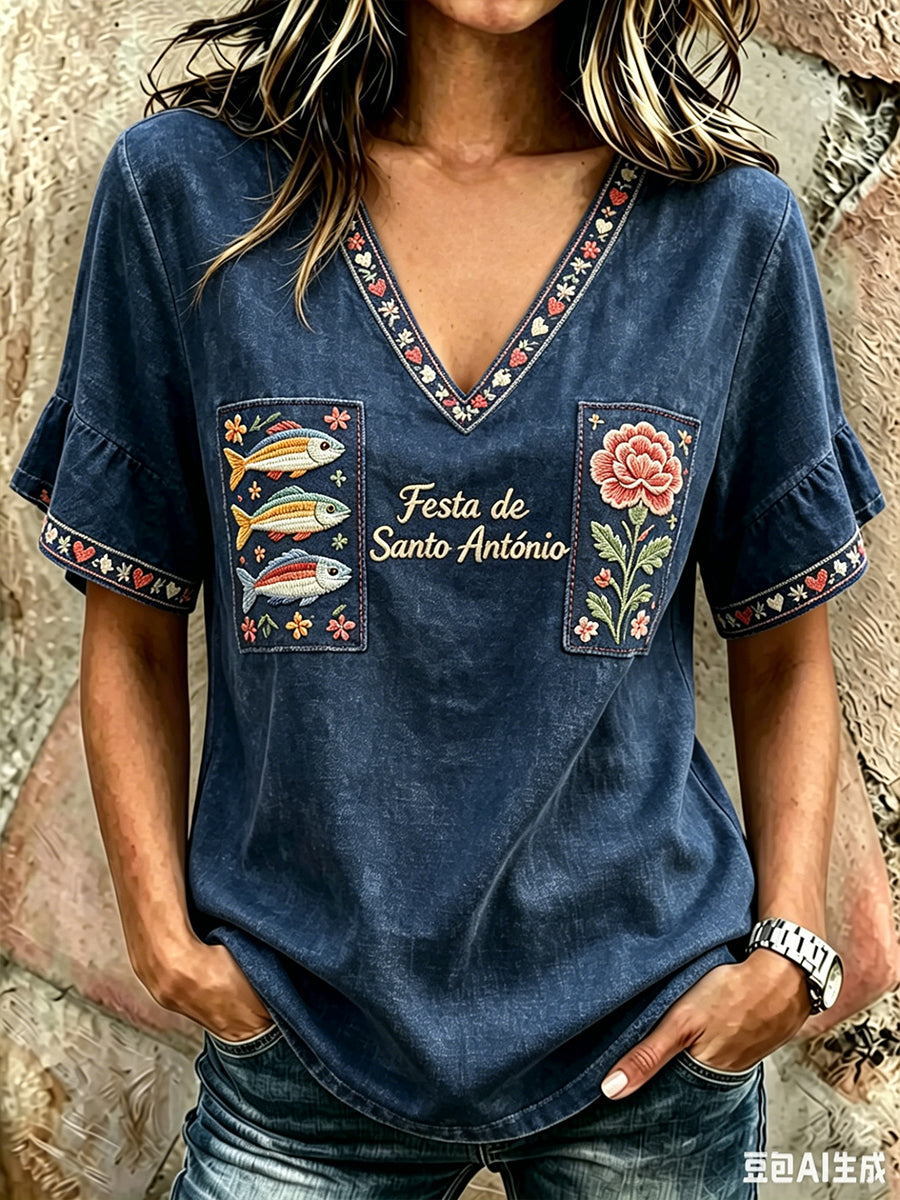 Mulheres Saint Anthony's Day Shot Camiseta de Manga Curta